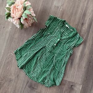 Anthropologie 1.11 Thylo Green Polka Dot Pleat Button Blouse